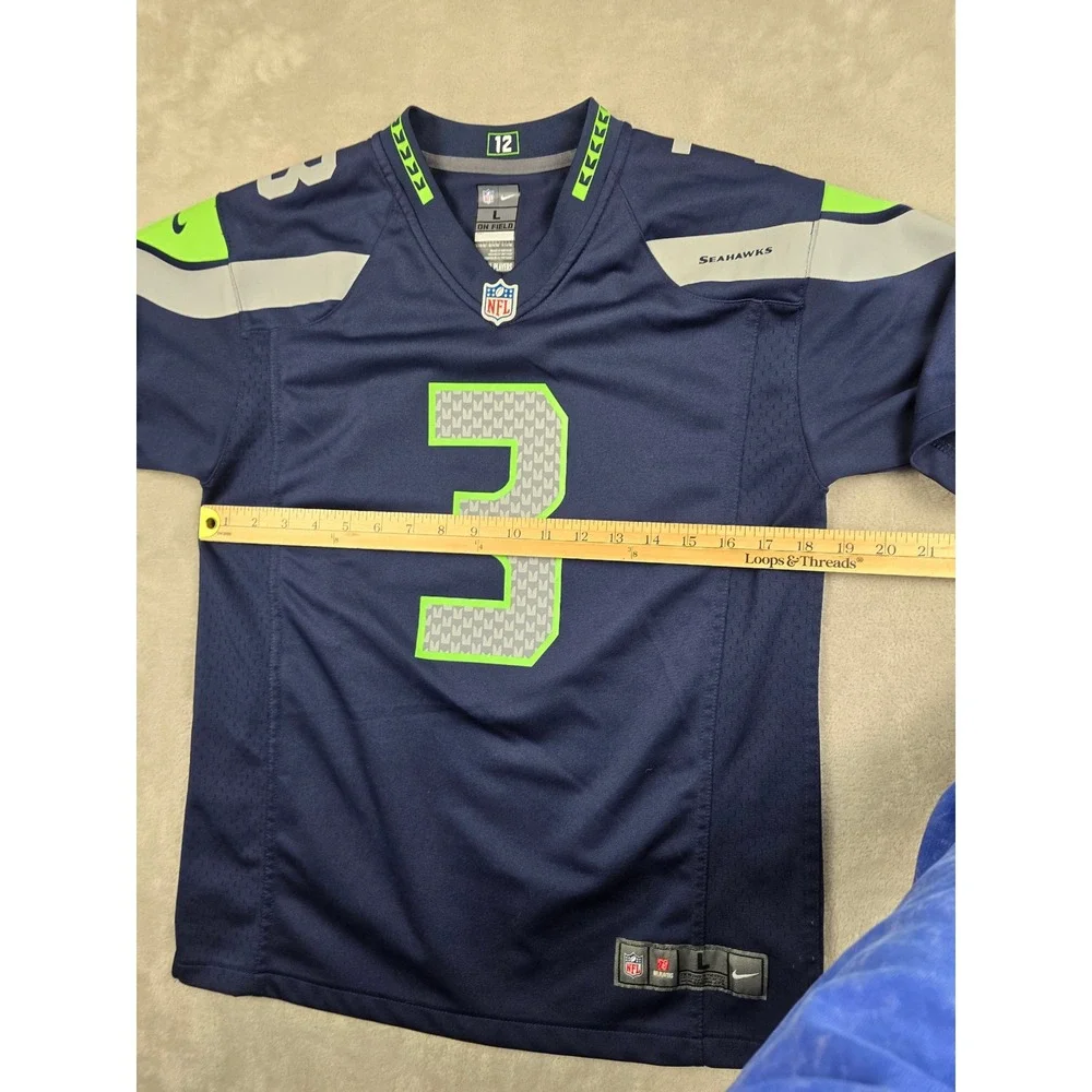 Nike Seattle Seahawks Jersey Kids Youth Large Blue Russell Wilson 3 On Field NFL